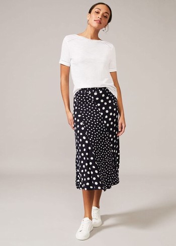 Phase Eight Denia Mixed Spot Panelled Skirts Navy/White USA | 6810934-ZF